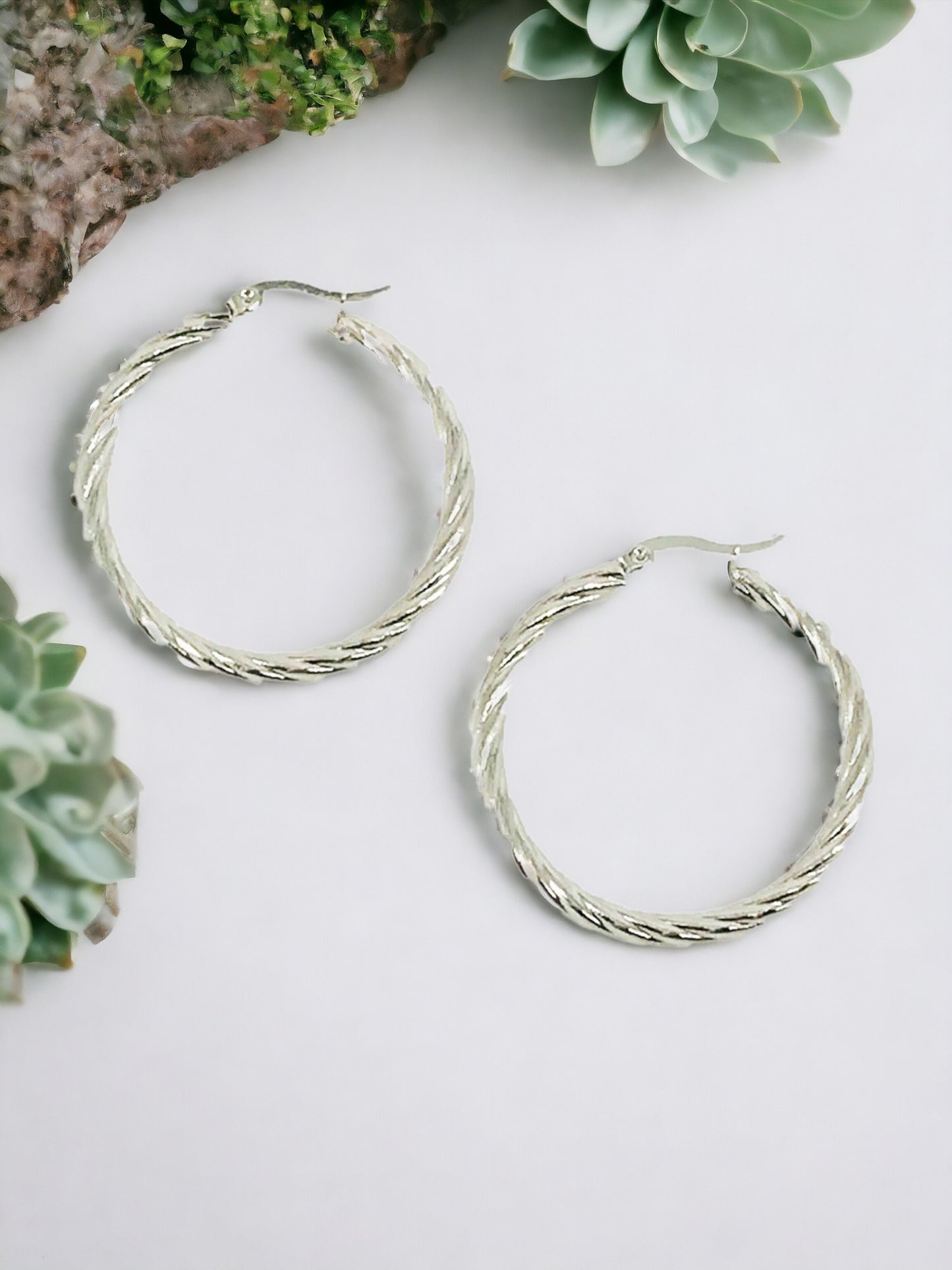 Twisted Stainless Steel Hoop Earrings - E19-2633