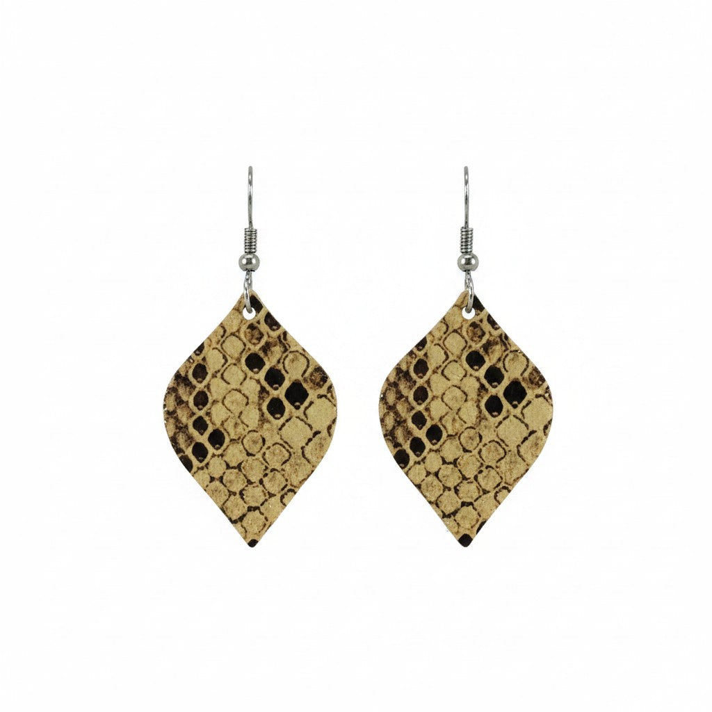 Rose Gold Snake Print Leather Earrings