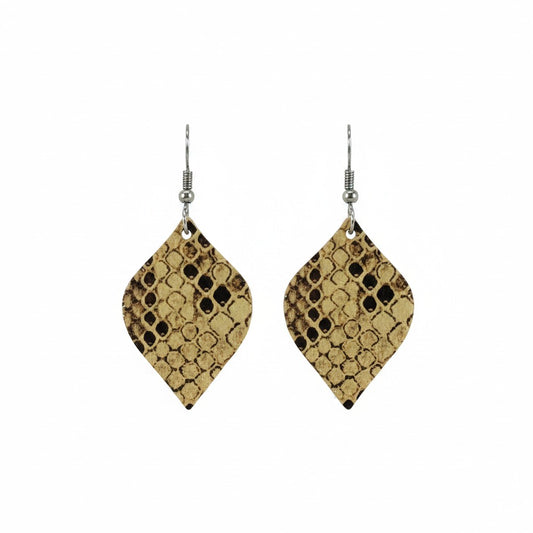 Rose Gold Snake Print Leather Earrings