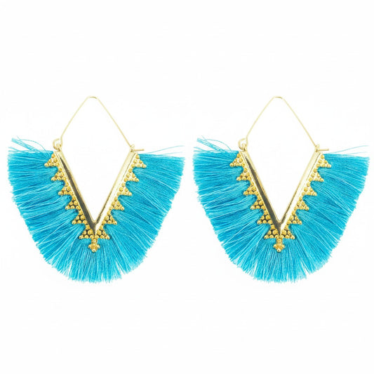 Light Blue Bohemian Triangle Tassel Earrings