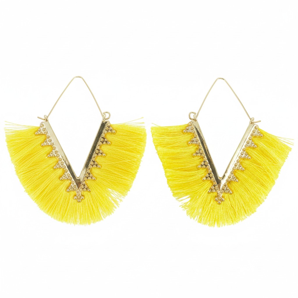 Yellow Bohemian Triangle Tassel Earrings