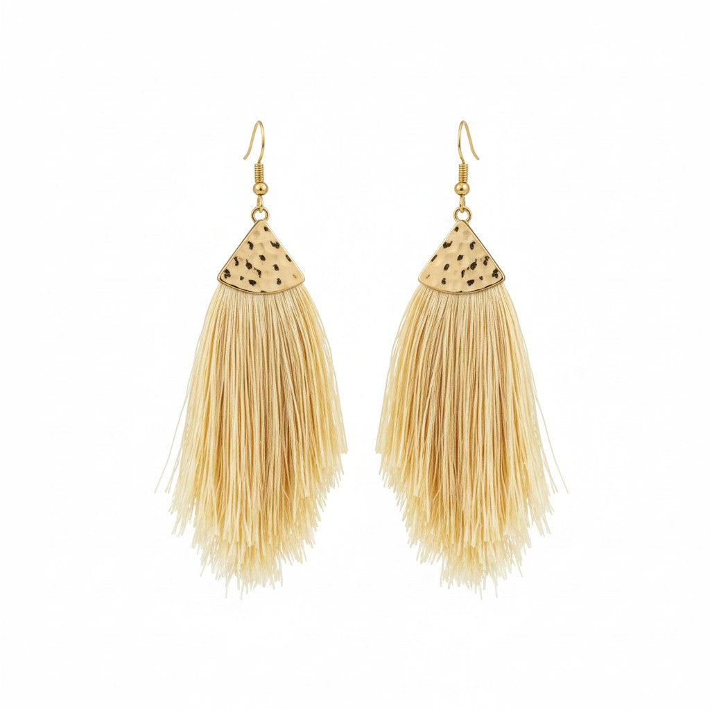 Extra Large Gold Tassel Pendant Earrings