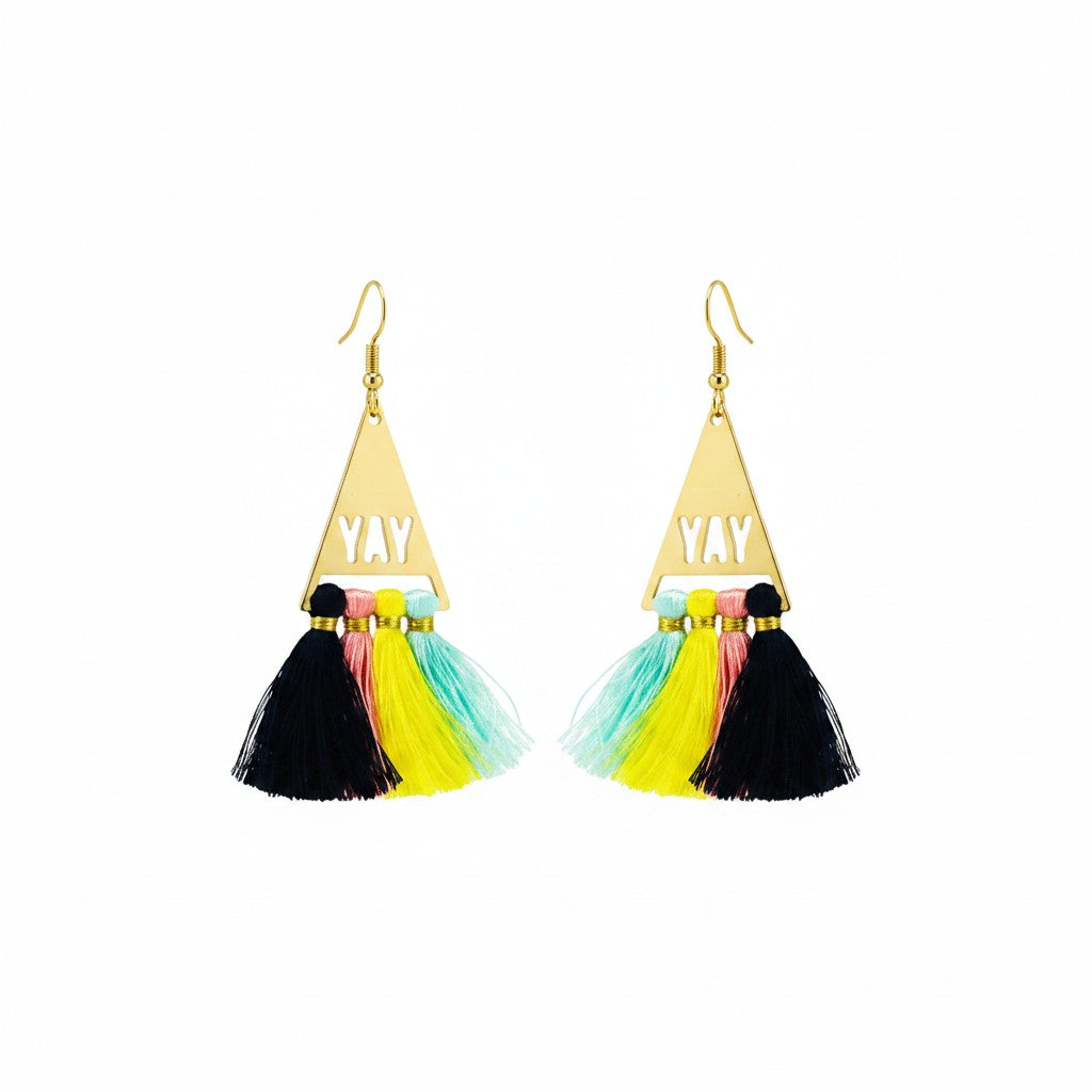 Multi Color YAY Tassel Pendant Earrings