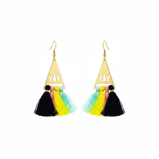 Multi Color YAY Tassel Pendant Earrings