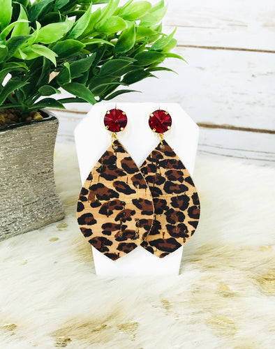 Crystal and Cheetah Cork Leather Earrings - E19-3736