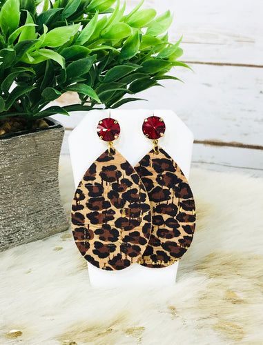 Crystal and Cheetah Cork on Leather Earrings - E19-3737
