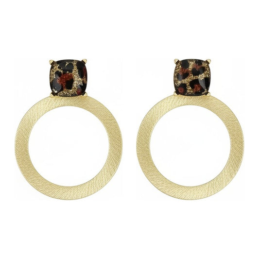 Leopard Glitter Stud & Textured Gold Hoop Earrings