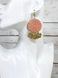 Coral & Gold Pendant Earrings - E19-4284