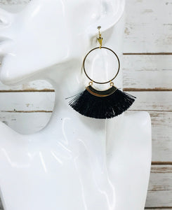 Hoop & Black Tassel Pendant Earrings - E19-4285