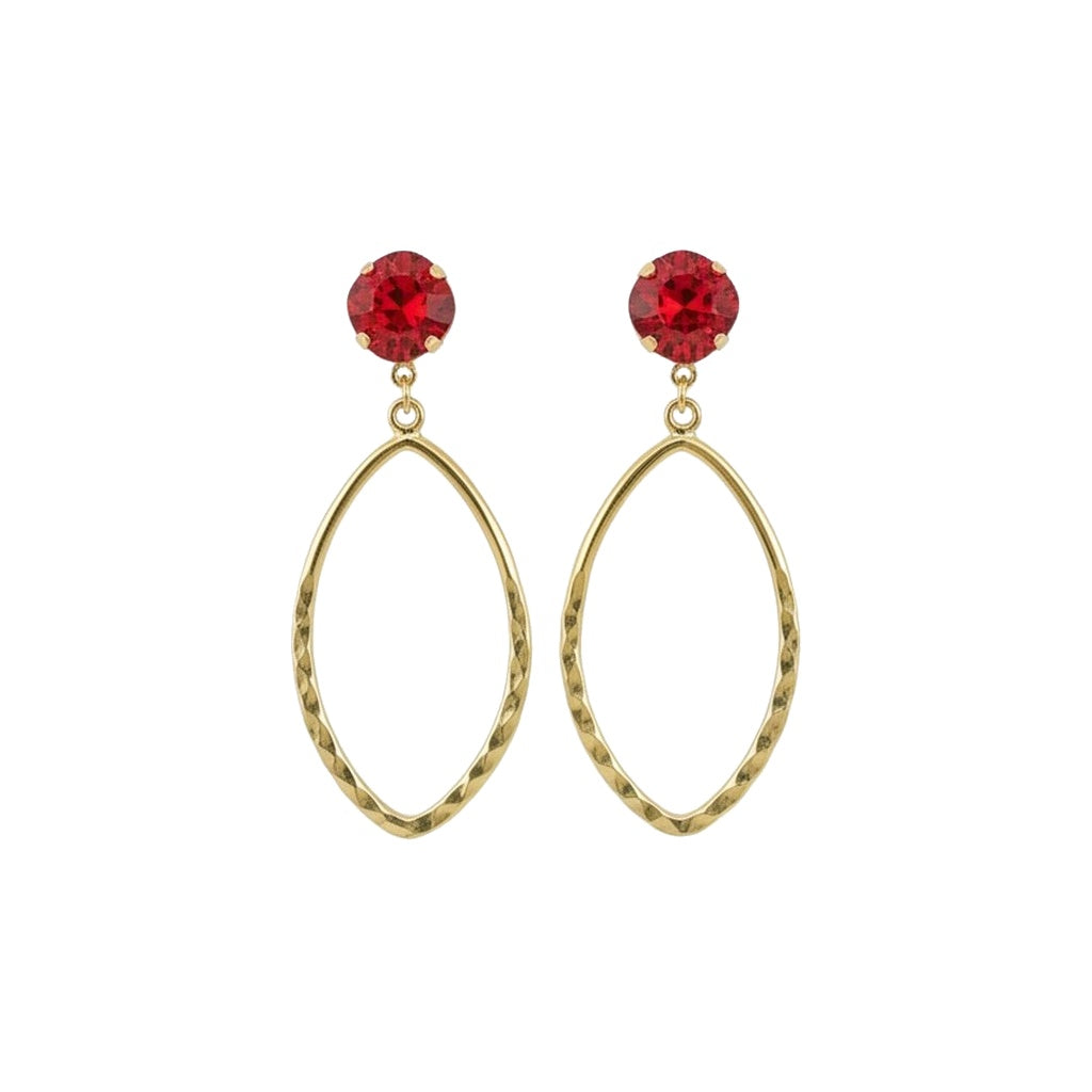 Light Siam Crystal & Hammered Gold Marquis Earrings