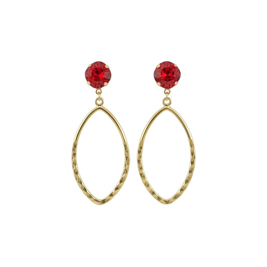 Light Siam Crystal & Hammered Gold Marquis Earrings
