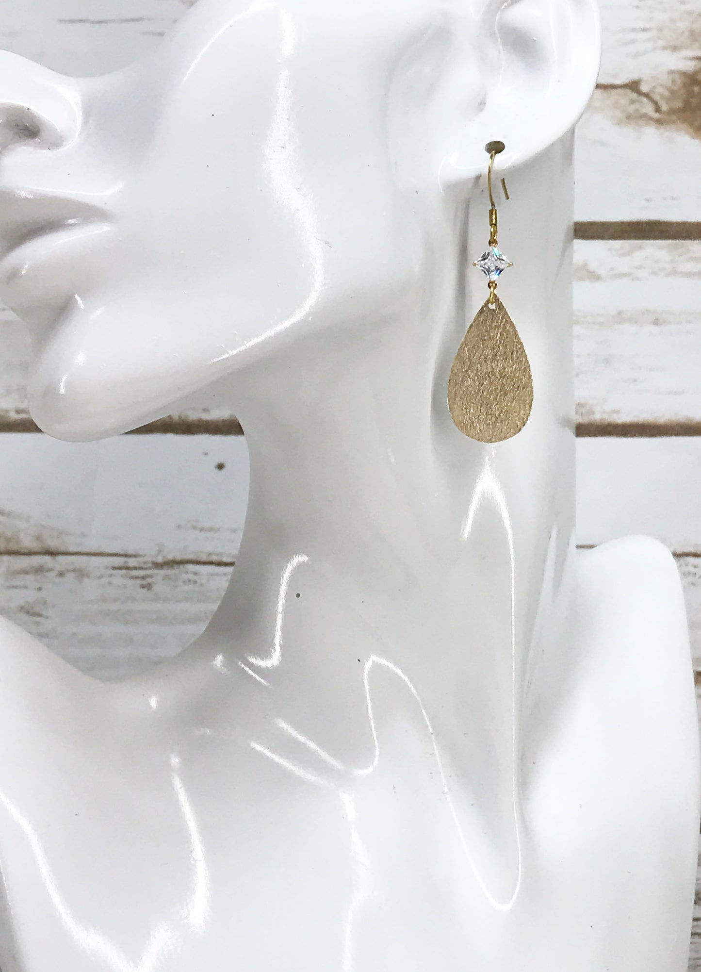 CZ & Brushed Gold Pendant Earrings - E19-4483