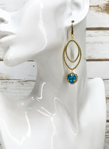 Glass Rhinestone & Brushed Gold Pendant Earrings - E19-4487