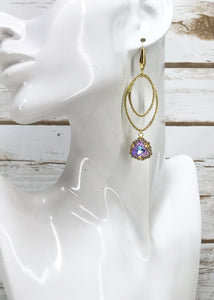 Glass Rhinestone & Brushed Gold Pendant Earrings - E19-4489