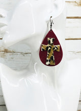 Load image into Gallery viewer, Maroon Suede &amp; Hair On Cross Leather Earrings - E19-4501