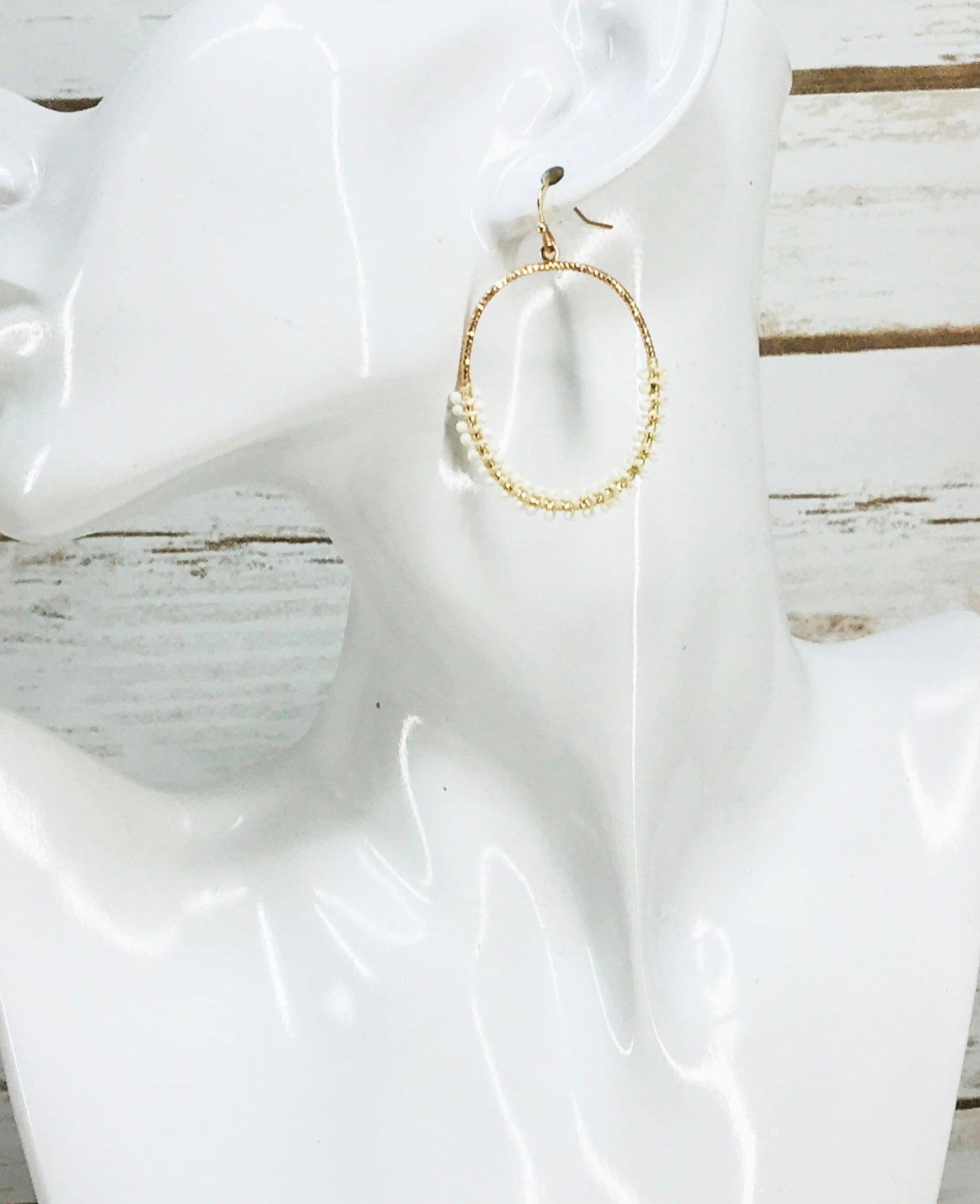 Ivory Beaded Hoop Earrings - E19-4502