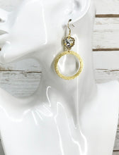 Load image into Gallery viewer, Rhinestone &amp; Brushed Gold Pendant Earrings - E19-4536