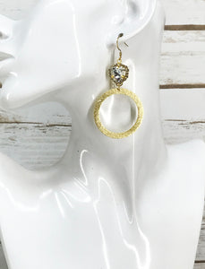 Rhinestone & Brushed Gold Pendant Earrings - E19-4536