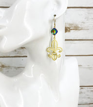 Load image into Gallery viewer, Crystal &amp; Fleur De Lis Pendant Earrings - E19-4610