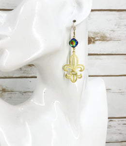 Crystal & Fleur De Lis Pendant Earrings - E19-4610