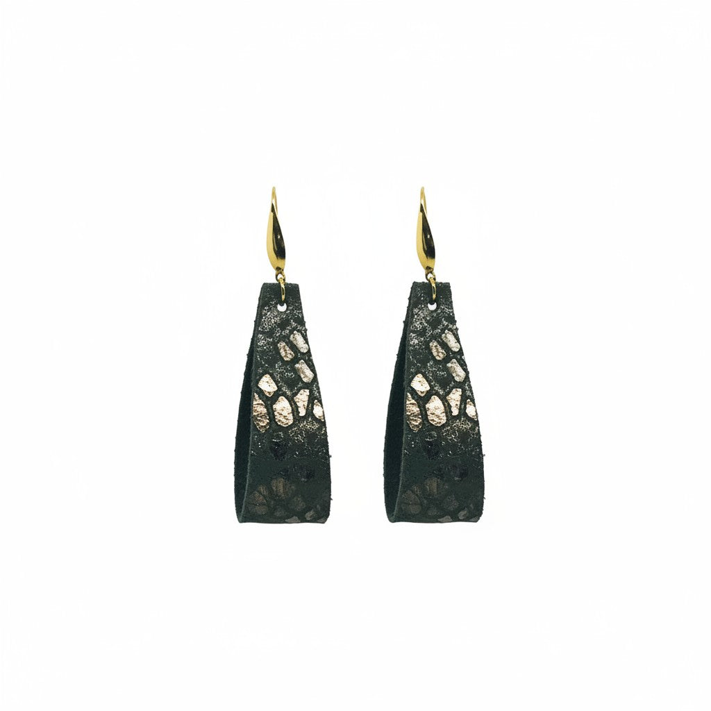 Mystic Bronze and Khaki Snake Leather Earrings