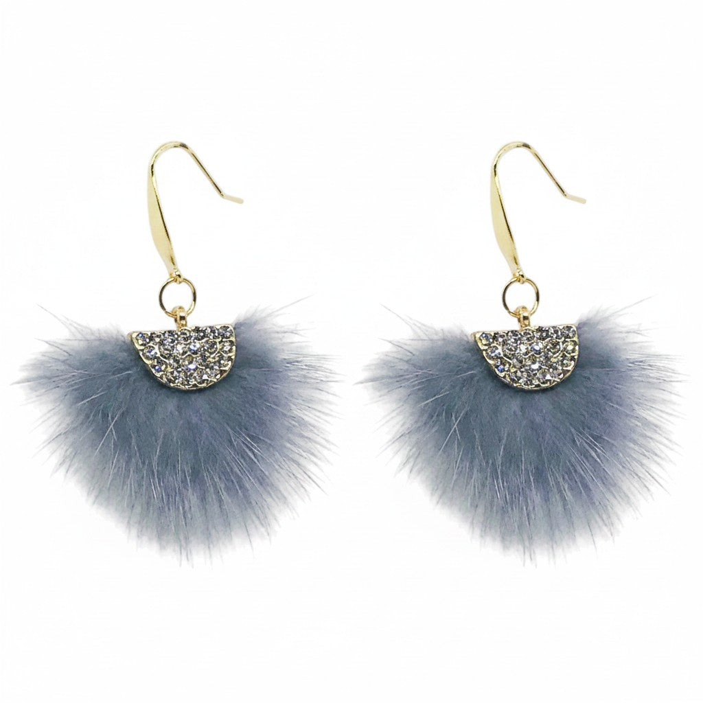 Gray Mink Fur Fan Shaped Tassel Earrings