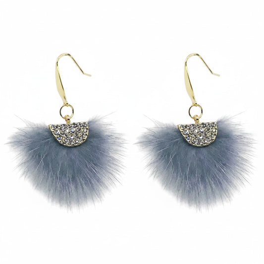 Gray Mink Fur Fan Shaped Tassel Earrings