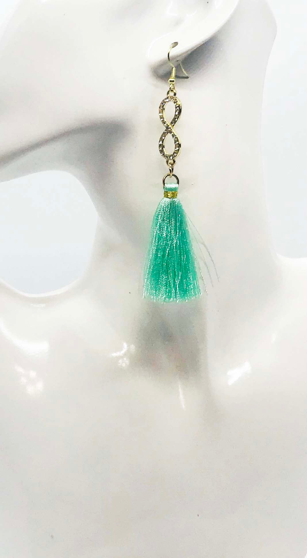 Mint Tassel Infinity Dangle Earrings