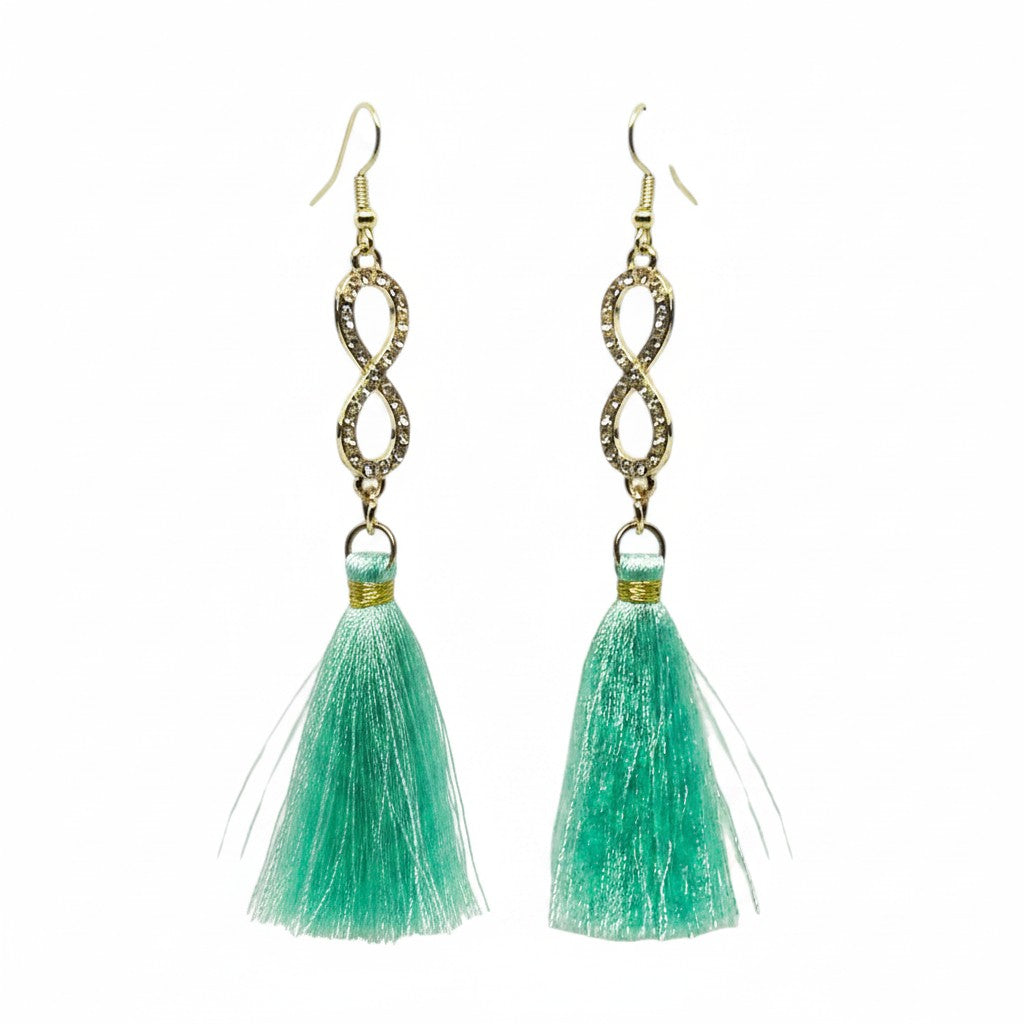 Mint Tassel Infinity Dangle Earrings