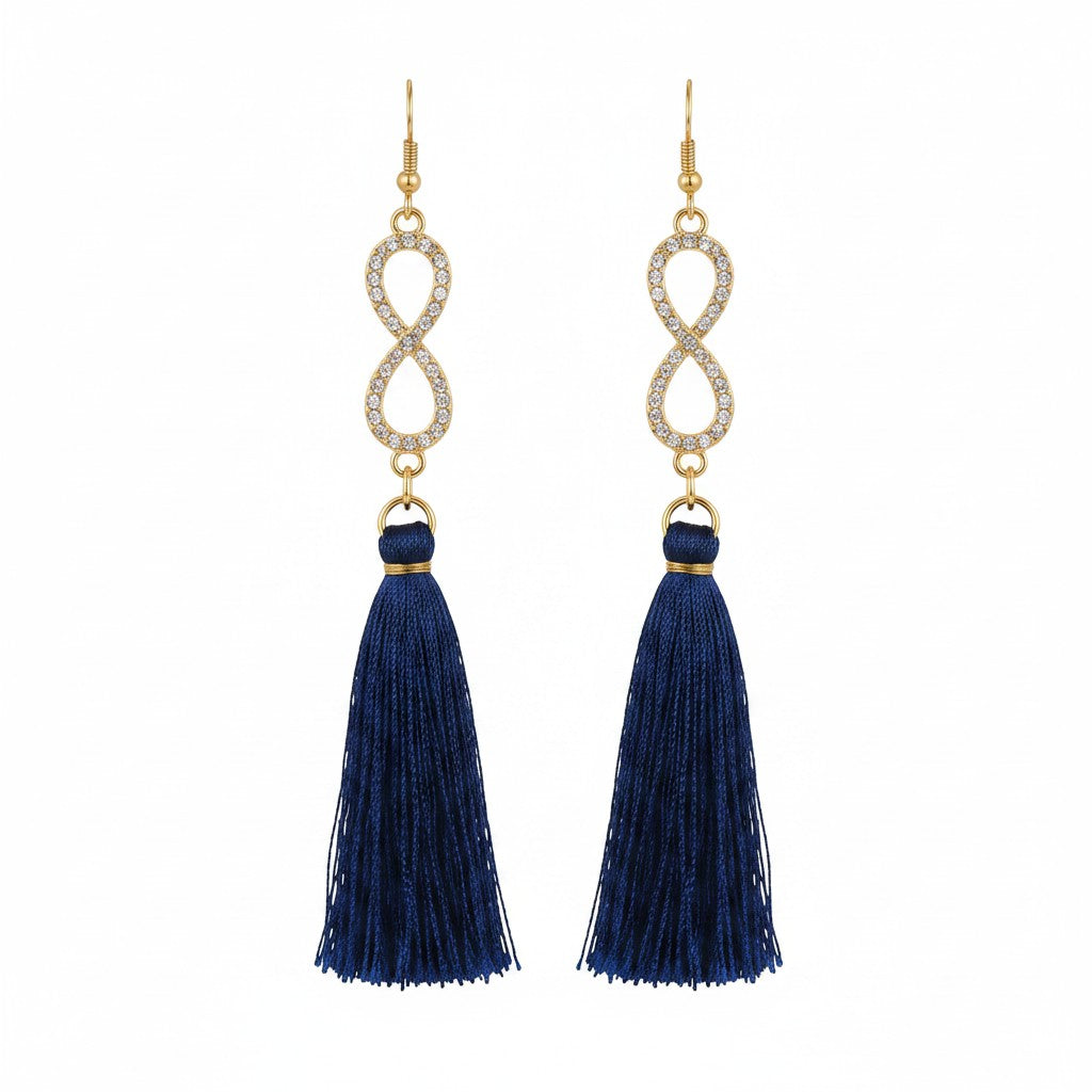 Navy Tassel Infinity Dangle Earrings