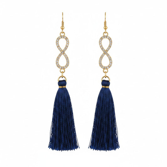 Navy Tassel Infinity Dangle Earrings
