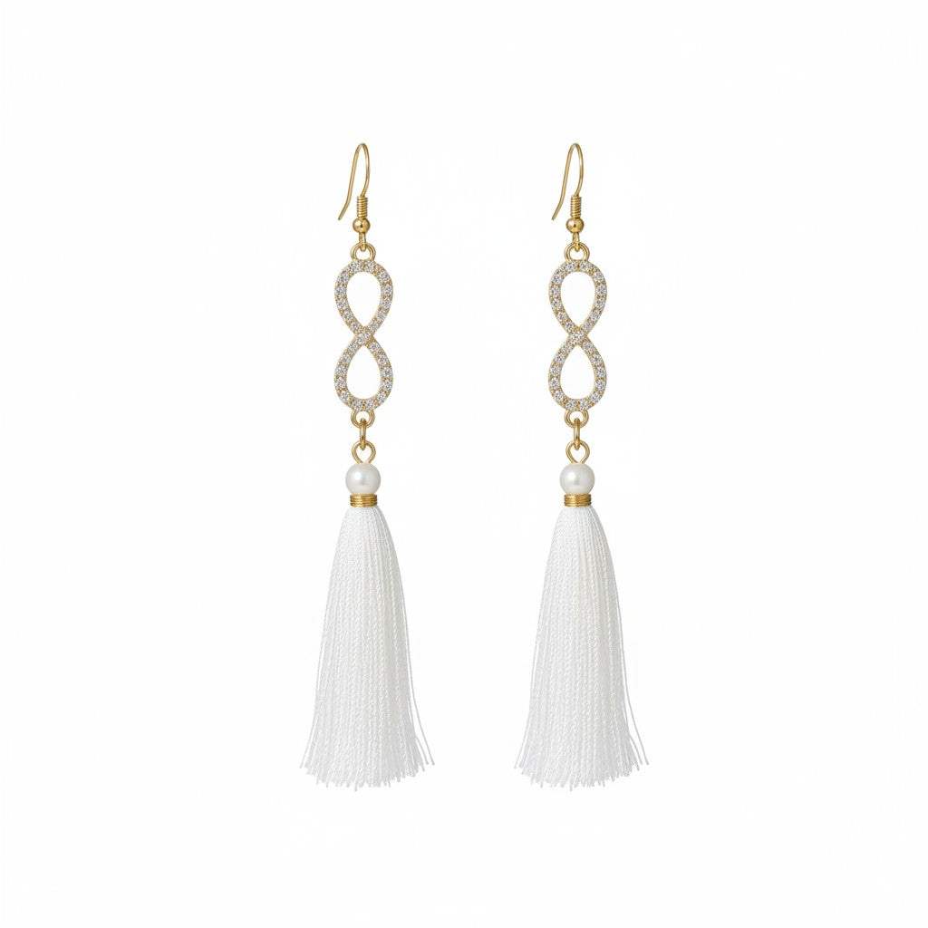 White Tassel Infinity Dangle Earrings