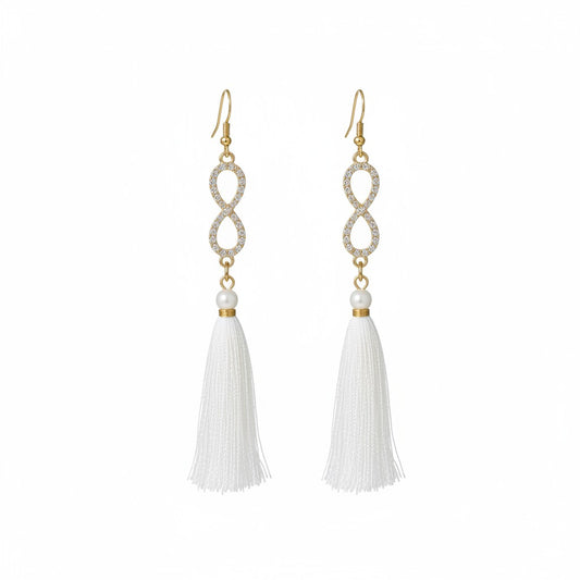 White Tassel Infinity Dangle Earrings