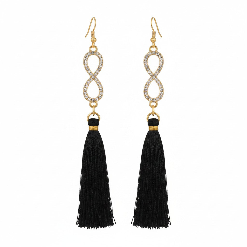 Black Tassel Infinity Dangle Earrings