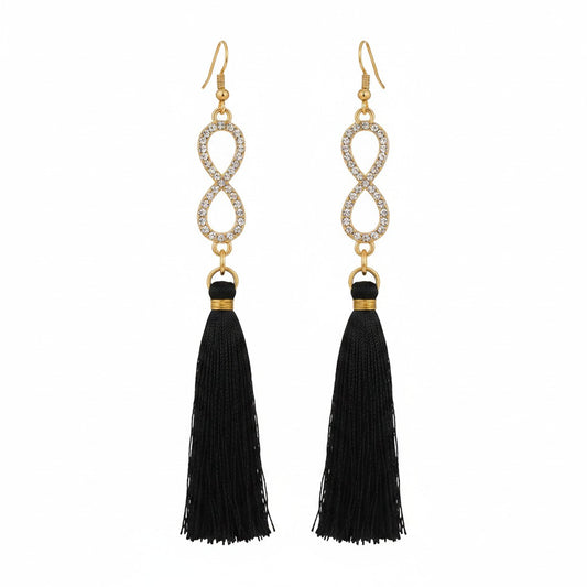 Black Tassel Infinity Dangle Earrings