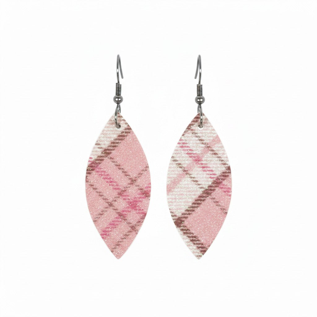 Blush Plaid Glitter Marquise Earrings