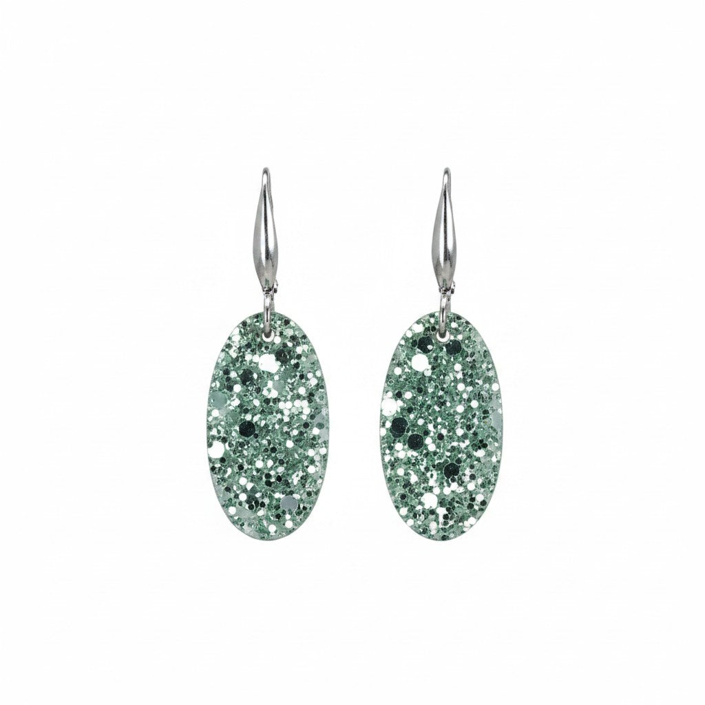 Sea Glass Glitter Mini Oval Earrings