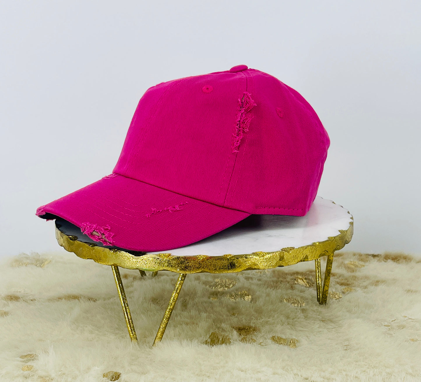 Fuchsia Ladies Distressed Ponytail Hat