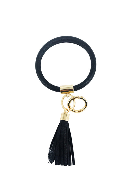 Black Faux Leather Bangle Keychain