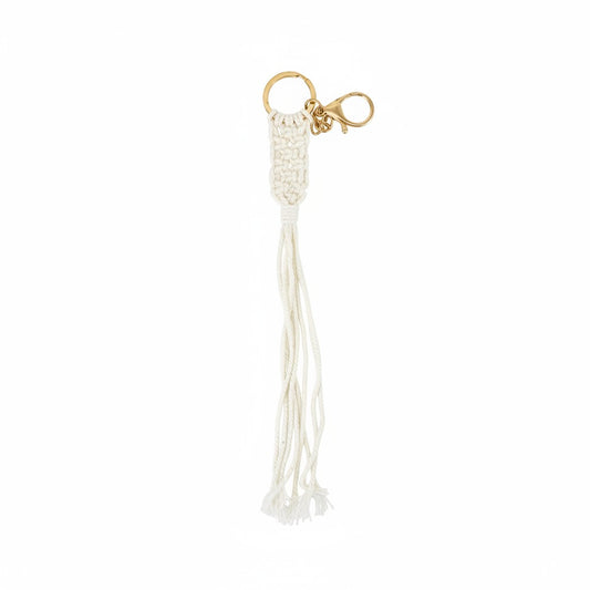 Cream Macrame Tassel Keychain
