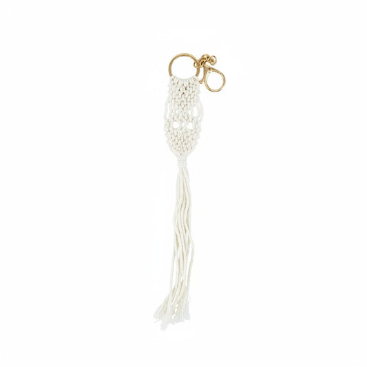 Cream Macrame Tassel Keychain
