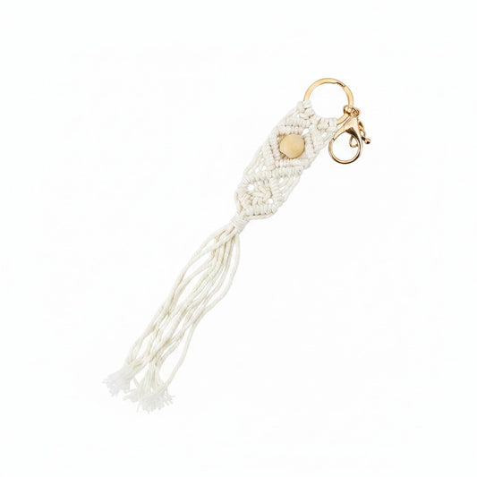 Cream Macrame Boho Keychain