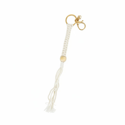 Cream Macrame Bead Tassel Keychain