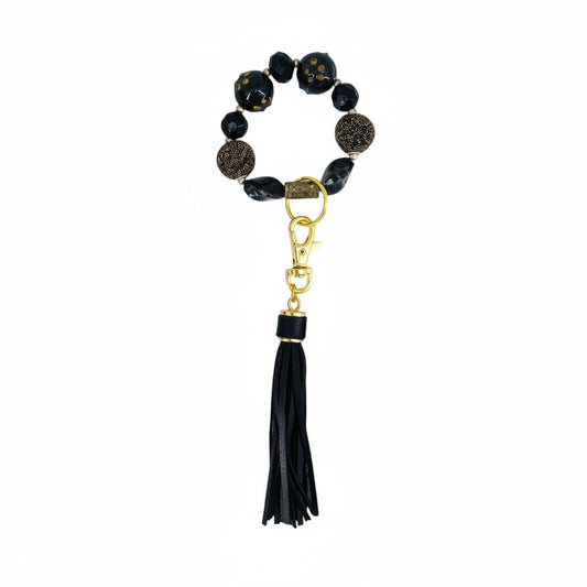 Black and Gold Glass Bead Keychain
