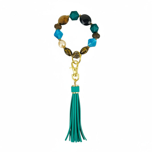 Turquoise and Brown Glass Bead Keychain