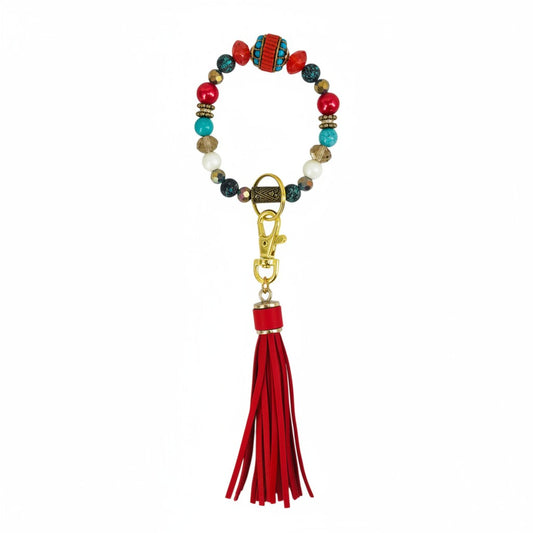 Red and Turquoise Glass Bead Keychain