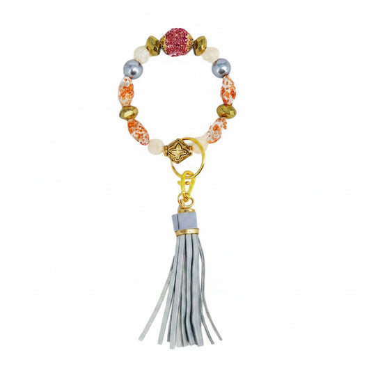 Orange and Gray Glass Bead Keychain