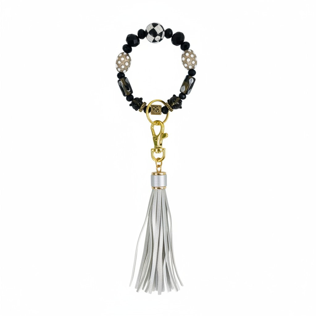 Black and Silver Glass Bead Keychain