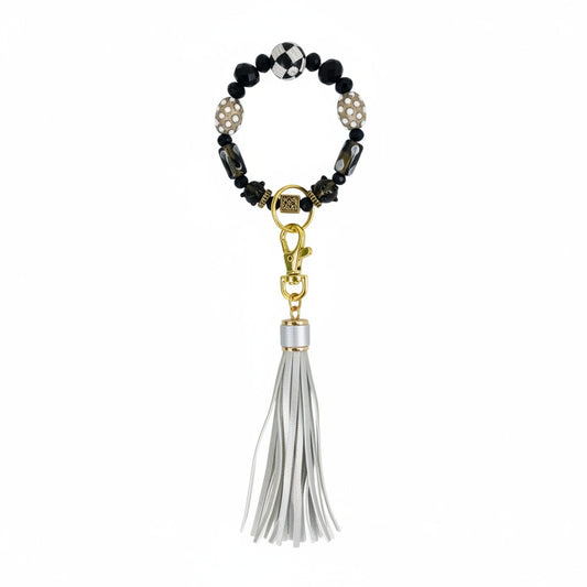 Black and Silver Glass Bead Keychain