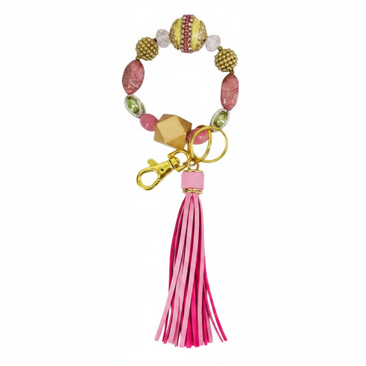 Pink and Gold Glass Bead Keychain